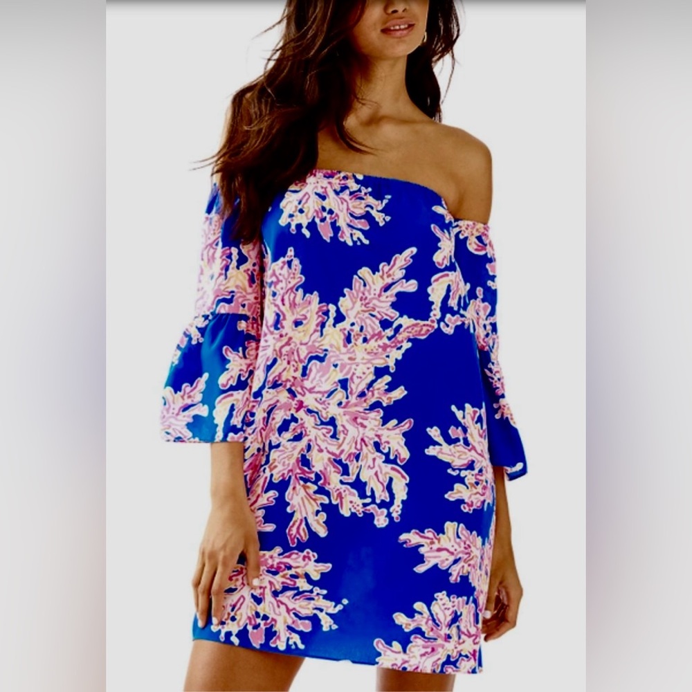 Lilly Pulitzer Off the Shoulder Sanilla Silk Dress Size XL